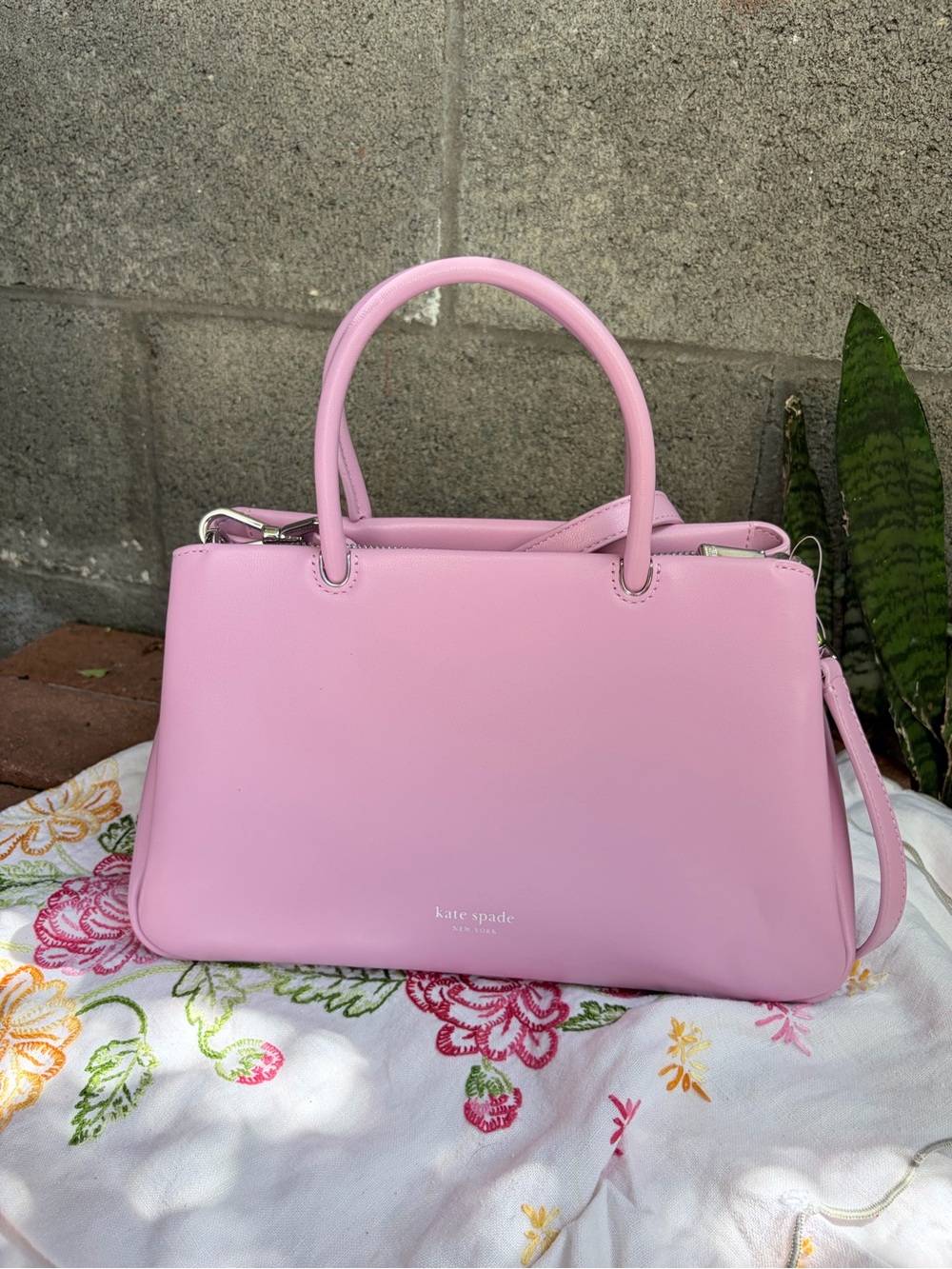 kate spade Grace pastel pink leather satchel with detachable strap